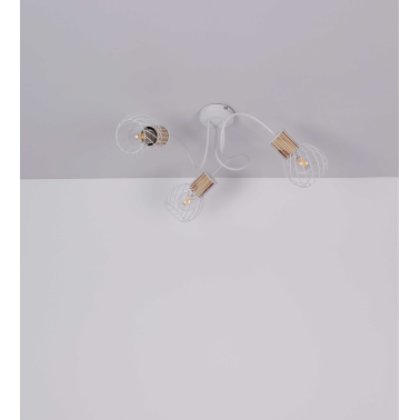 54012-3 REGLETA METAL BLANCO Y COLOR MADERA  3XE27 40W LUISE GLOBO