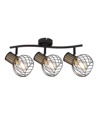 54012-3ds  REGLETA METAL NEGRO Y COLOR MADERA  3XE27 40W LUISE GLOBO