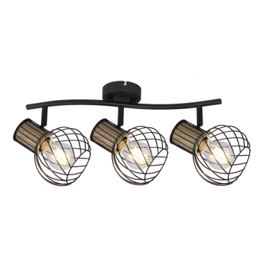 54012-3ds  REGLETA METAL NEGRO Y COLOR MADERA  3XE27 40W LUISE GLOBO