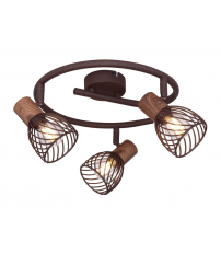 54817-3 REGLETA METAL COLOR OXIDO Y  MADERA  3XE27 40W  ISABELLE GLOBO