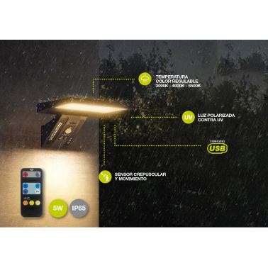 200210018 APLIQUE SOLAR LED GANDA REGULABRE 5W IP65 GSC