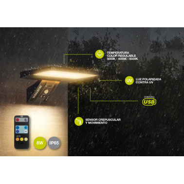 200210019 APLIQUE SOLAR LED GANDA REGULABRE 8W IP65 GSC