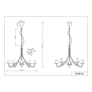 R1198-24 LAMPARA COLGANTE COUNTRY 5xE14 TRIO