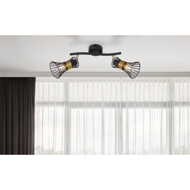 54814-2 REGLETA 2 FOCOS METAL NEGRO DORADO 2xE14 40W 230V PURRA GLOBO