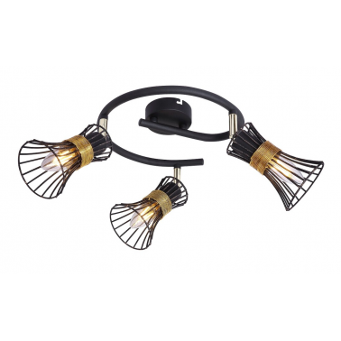 54814-3 REGLETA 3 FOCOS METAL NEGRO DORADO 3xE14 40W 230V PURRA GLOBO