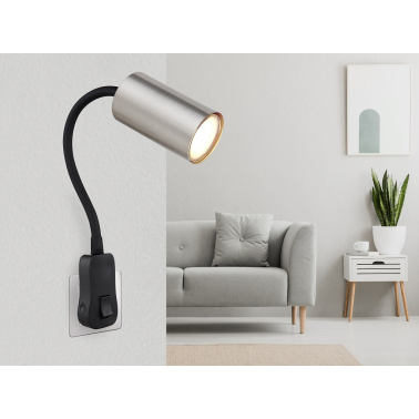 57911DP APLIQUE FOCO PARED ENCHUFABLE 1xGU10 25W 230V NEGRO NIQUEL ROBBY GLOBO