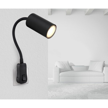 57911DPB  APLIQUE FOCO PARED ENCHUFABLE 1xGU10 25W 230V NEGRO ROBBY GLOBO