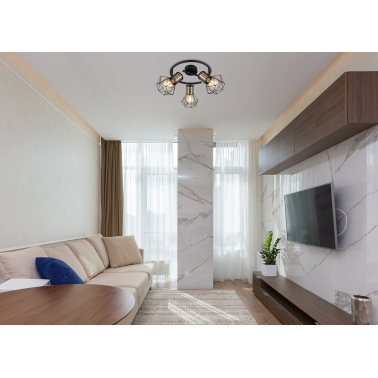 54017-3M REGLETA 3 FOCOS 3xE27 40W 230V NEGRO PRISKA GLOBO