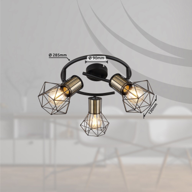 54017-3M REGLETA 3 FOCOS 3xE27 40W 230V NEGRO PRISKA GLOBO