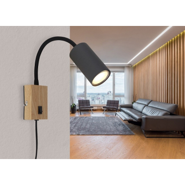 57911WG APLIQUE FOCO PARED INTERRUPTOR 1xGU10 35W 230V MADERA ROBBY GLOBO