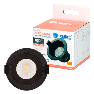 200400015 ARO LED RENDONDO EMPOTRABLE 7W CCT ANTIDESLUMBRAMIENTO NEGRO MANDANI GSC
