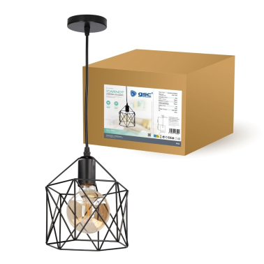 204400068 LAMPARA COLGANTE CUADRADO CARNOT E27 Ø200mm NEGRO GSC