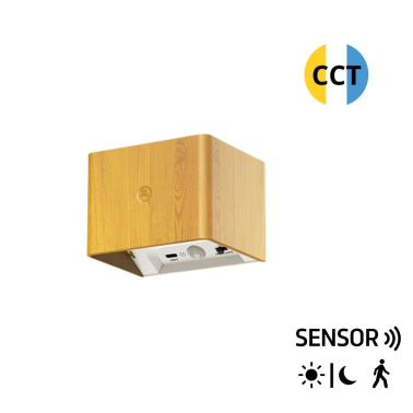 2071005-M APLIQUE PARED RECARGABLE MADERA C/SENSOR CREPUSCULAR Y MOVIMIENTO F-BRIGHT