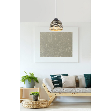 15767H2 LAMPARA COLGANTE 1xE27 LED 15W 230V Ø200mm BAMBU NATURAL NEGRO COLLY GLOBO