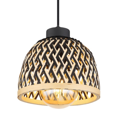 15767H2 LAMPARA COLGANTE 1xE27 LED 15W 230V Ø200mm BAMBU NATURAL NEGRO COLLY GLOBO
