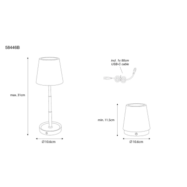 58446W LAMPARA SOBREMESA 1,2W 3000K 30Lm REGULABLE BATERIA BLANCA CARLOS GLOBO