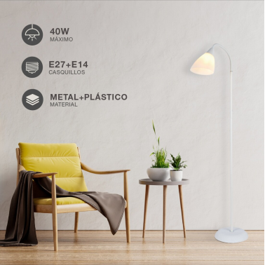 204400041 LÁMPARA DE PIE E27 1558mm BLANCA LANGADU GSC