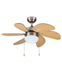 300005076 VENTILADOR TECHO 2xE27 Ø82 6 ASPAS DC NIQUEL GSC