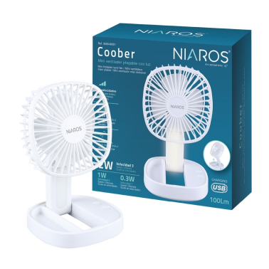 300040001 MINI VENTILADOR DE MANO PLEGABLE CON LUZ USB RECARGABLE BLANCO COOBER NIAROS