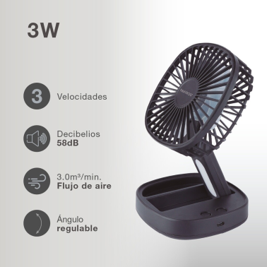 300040002 MINI VENTILADOR DE MANO PLEGABLE CON LUZ USB RECARGABLE NEGRO COOBER NIAROS
