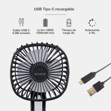 300040002 MINI VENTILADOR DE MANO PLEGABLE CON LUZ USB RECARGABLE NEGRO COOBER NIAROS
