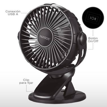 300010032 MINI VENTILADOR USB TIPO CLIP 3W NEGRO FUNE NIAROS