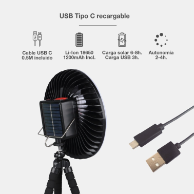 300040005 MINI VENTILADOR SOLAR CON LUZ Y TRIPODE FLEXIBLE TANAMI NIAROS