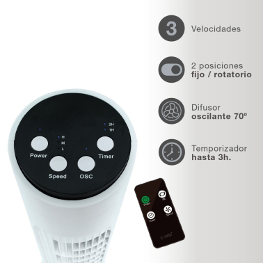 300025003 VENTILADOR DE TORRE CON MANDO 45W BLANCO NANDI NIAROS