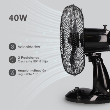 300010017 VENTILADOR SOBREMESA 34cm 40W NEGRO LINDI NIAROS