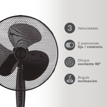 300000027 VENTILADOR DE PIE 43cm 45W NEGRO NAMETIL NIAROS