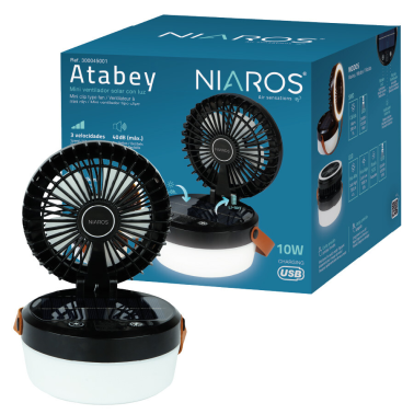 300045001 VENTILADOR SOBREMESA SOLAR C/LUZ 10W NEGRO ATABEY NIAROS