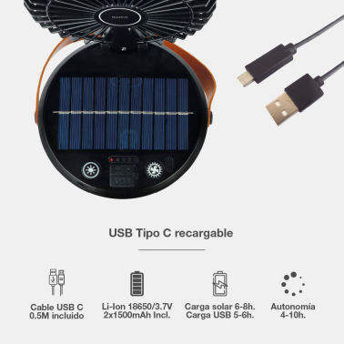 300045001 VENTILADOR SOBREMESA SOLAR C/LUZ 10W NEGRO ATABEY NIAROS