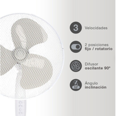300000015 VENTILADOR DE PIE OSCILANTE 43cm 45W BLANCO NAMETIL NIAROS