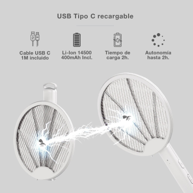 105005009 RAQUETA ELECTRICA MATA INSECTOS 2 EN 1 RECARGABLE NAVELIS