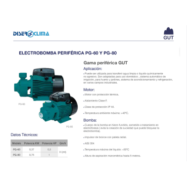 PG-60 BOMBA PERIFERICA 0,5 HP 0,37KW IP44 GUT