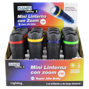 60.369 EXPOSITOR 12 MINI LINTERNAS LED ZOOM C/PILA