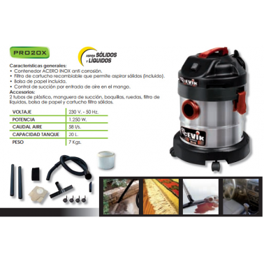 ASPIRADOR CEVIK SECO HUMEDO PRO 20X 1250W 20L