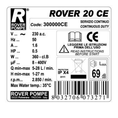 BOMBA TRASVASE ROVER 20CE 0,5HP 1700L/H