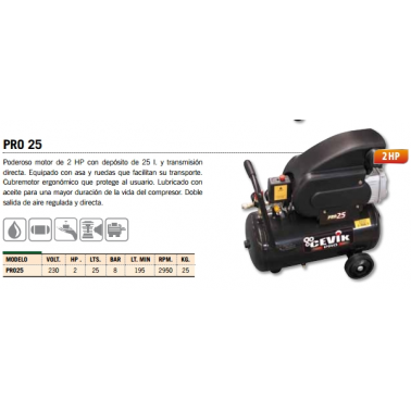 COMPRESOR CEVIK PRO 25 2HP 25L