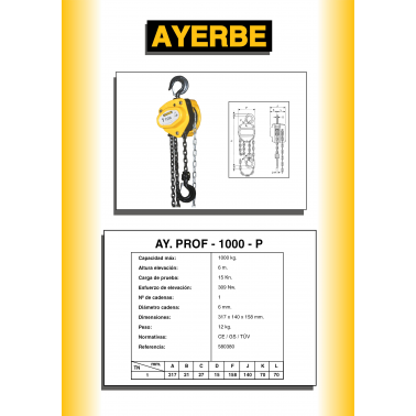 POLIPASTO PROFESIONAL AYERBE 1000KG 6M